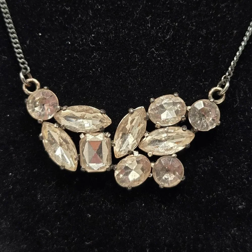 J. CREW Elegant Silver Rhinestone Cluster Statement‎ Necklace